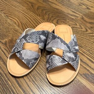 Dolce Vita Gray Snake-Print Cross-Strap Slide Sandals